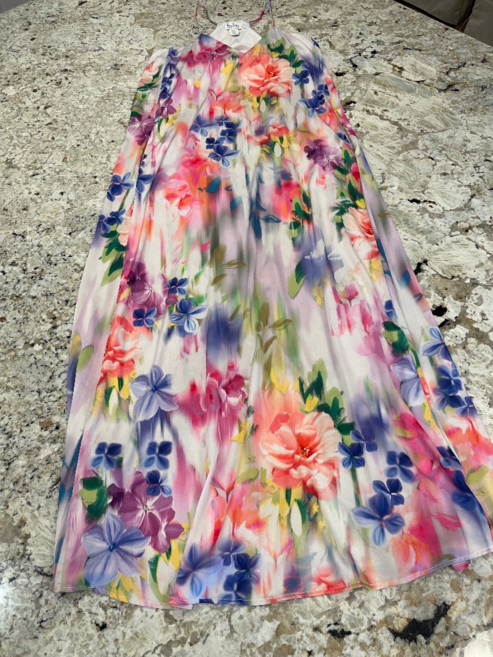 NICOLE MILLER Watercolor Flowy Floral Maxi Dress Summer Beach Vacation Cover Up